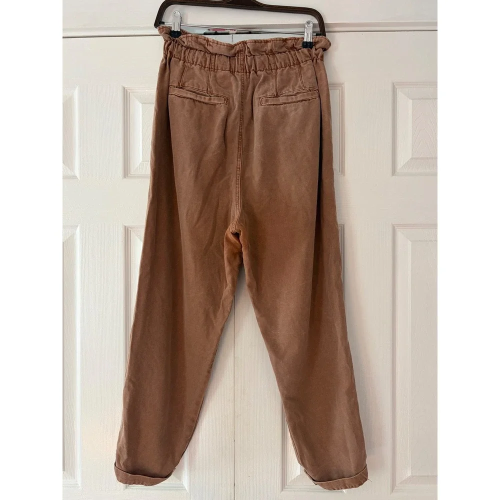 Free People Brown Paperbag Waist Tapered Pleated Pants Small High Rise Cropped
